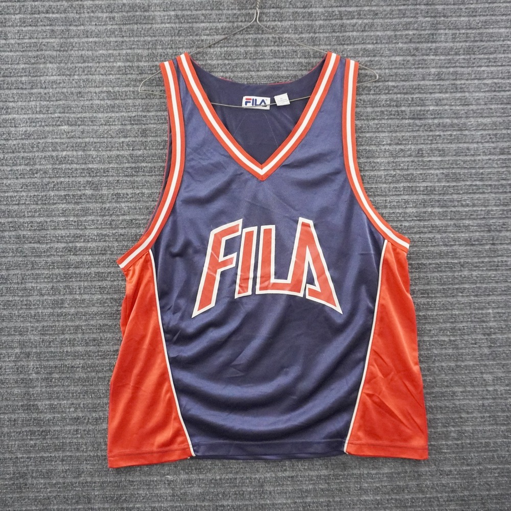 Vintage 90s Fila Basketball Jersey Mens XL Navy Blue Red Mesh Tank Top